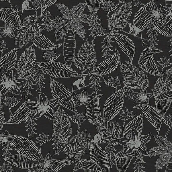a seamless pattern of leaves and flowers on a black background