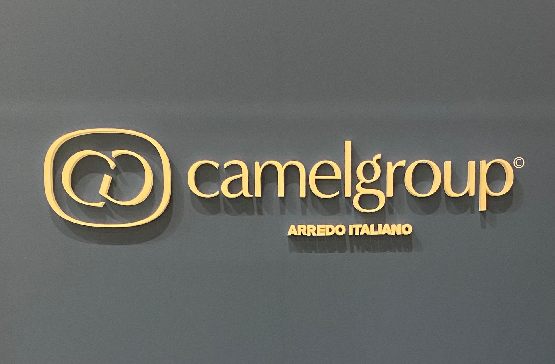 camel group logo on a display stand wall at the January Furniture Show 2024, NEC, Birmingham