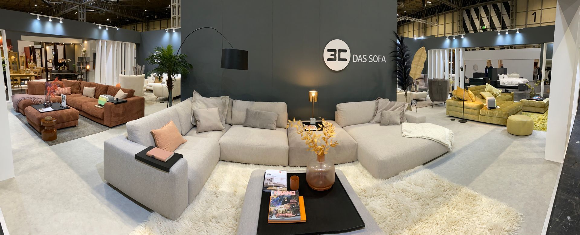 Das Sofa living room display filled with sofa systems and ocassional furniture and accessories at the January Furniture Show 2024, NEC, Birmingham