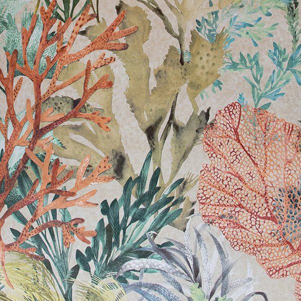 a painting of corals and plants on a beige background