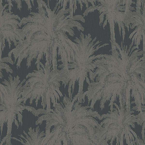a pattern of palm trees on a dark background