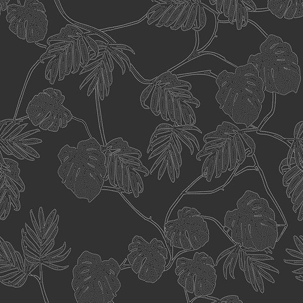 a seamless pattern of flowers and leaves on a black background