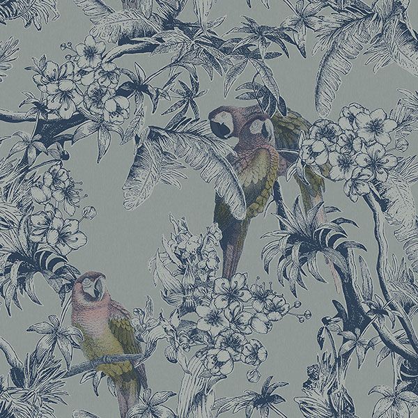 a seamless pattern with birds and flowers on a grey background