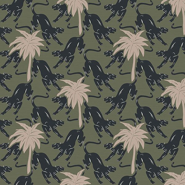 a seamless pattern of monkeys and palm trees on a green background
