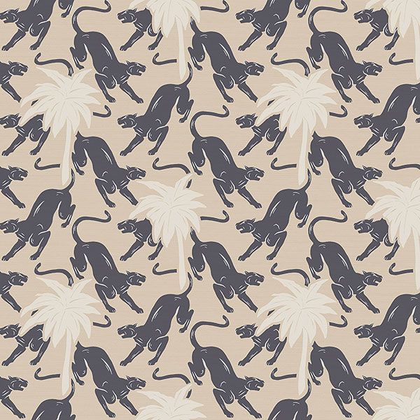 a seamless pattern of monkeys and palm trees on a beige background