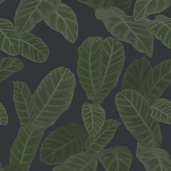 a seamless pattern of green leaves on a black background