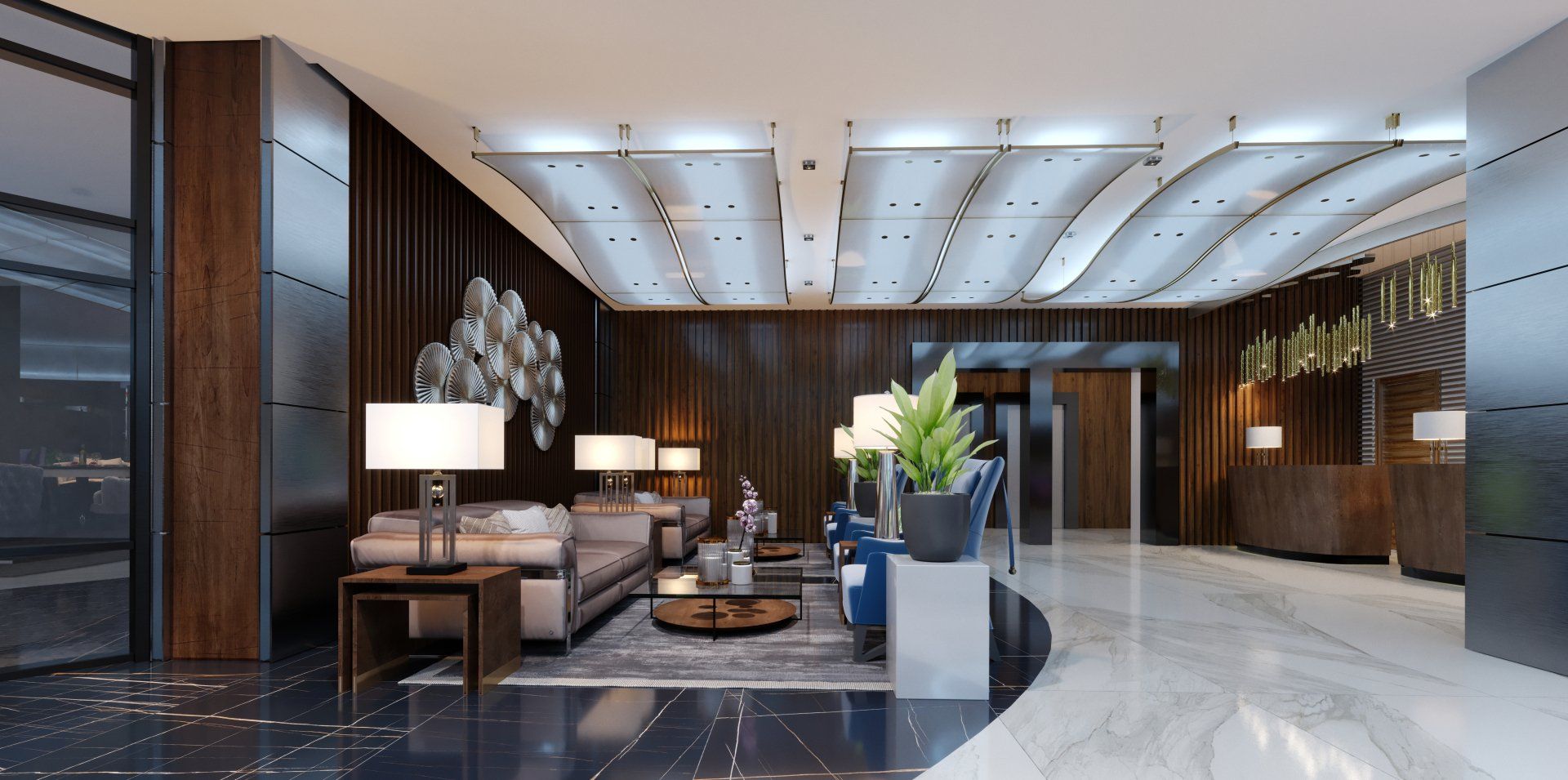 an artist 's impression of the lobby of a hotel