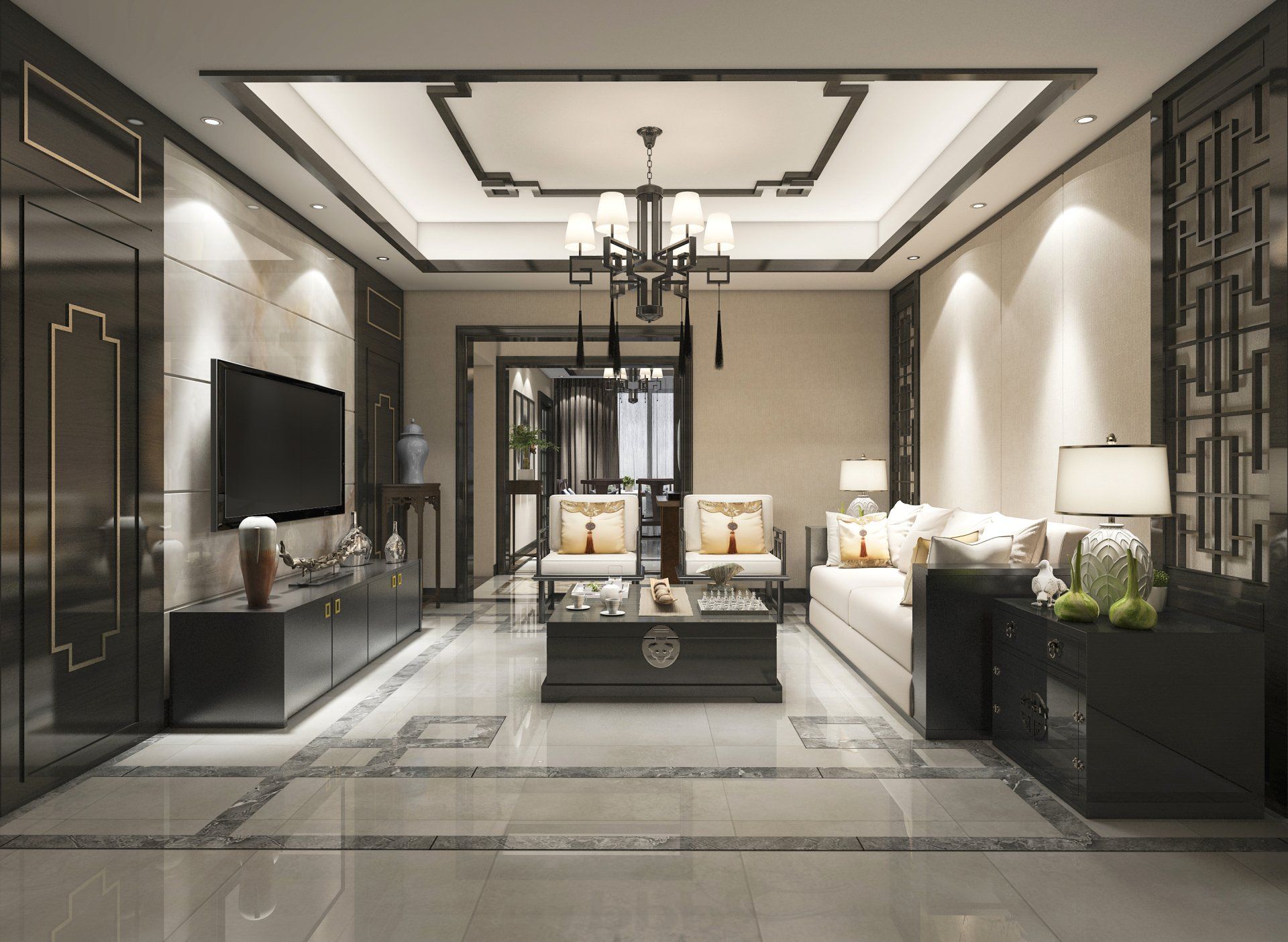 a premium interior designed living room filled with high-end furniture and a flat screen tv