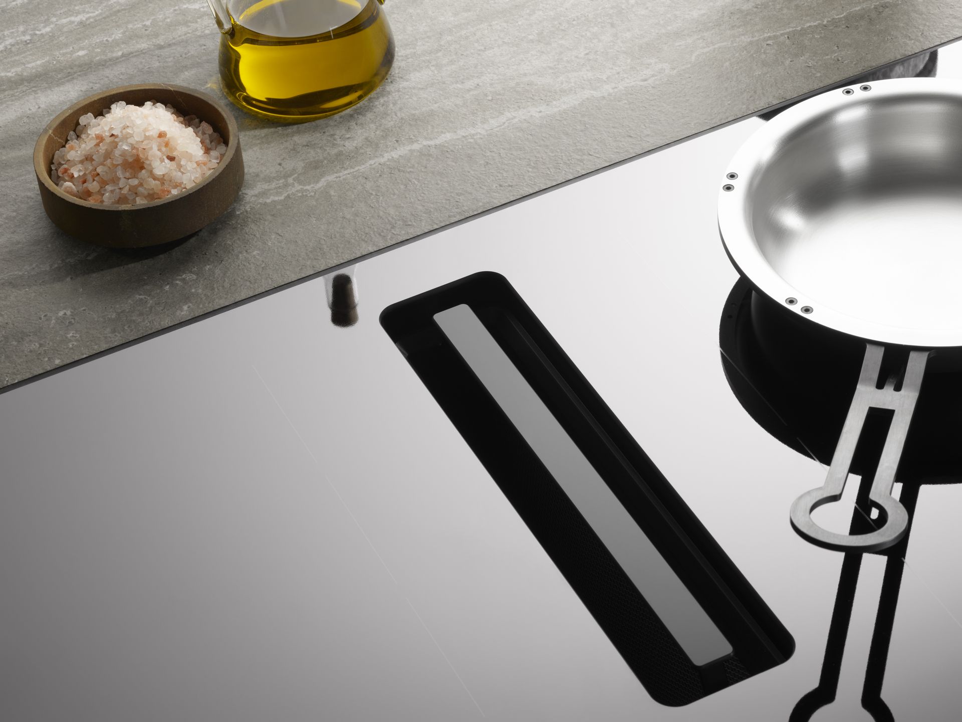 V-ZUG close up V4000 combicooktop unit ready to remove cooking vapours in luxury kitchen