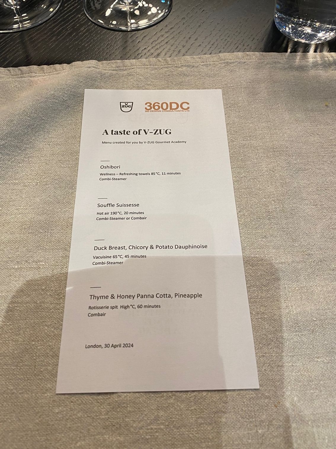 V-ZUG STUDIO LONDON MENU