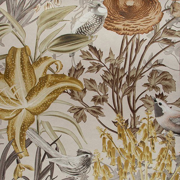 a painting of birds and flowers on a white background