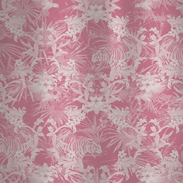 a pink background with white flowers and leaves on it