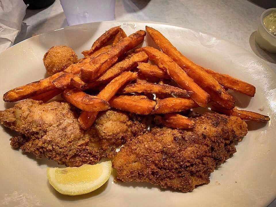 fried chicken with sweet potato fries