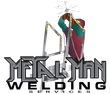 Metal Man Welding Services logo. Welder on a ladder, sparks flying.