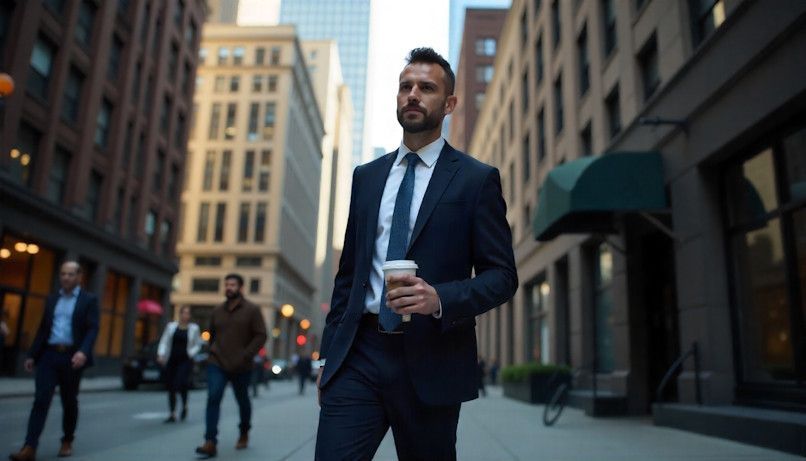 MN business professional walking in downtown without cigarettes