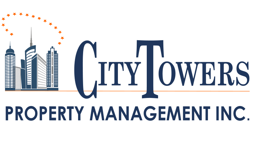 Logo of City Towers Property Management Inc., with stylized city buildings and the name in blue.