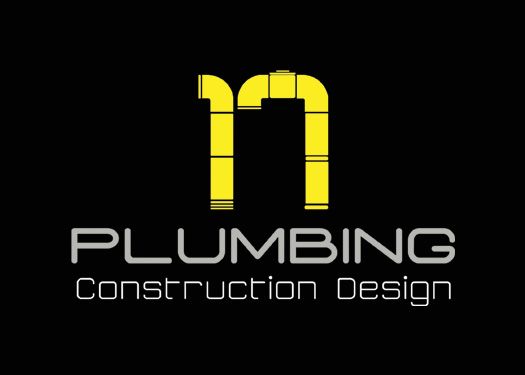 A logo for plumbing construction design on a black background