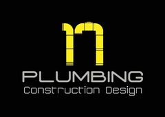 A logo for plumbing construction design on a black background