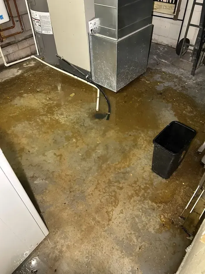 Water backing up from basement floor drain in Oakville home