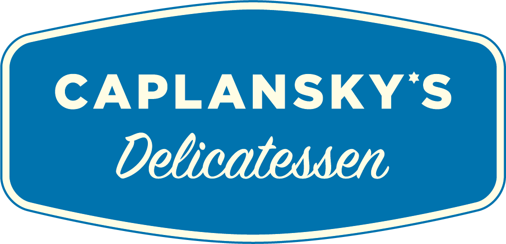 Caplansky's Delicatessen logo with white text on a blue, rounded rectangle shape.