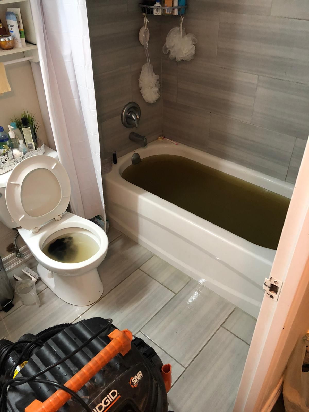 Bathtub drain clogged.
