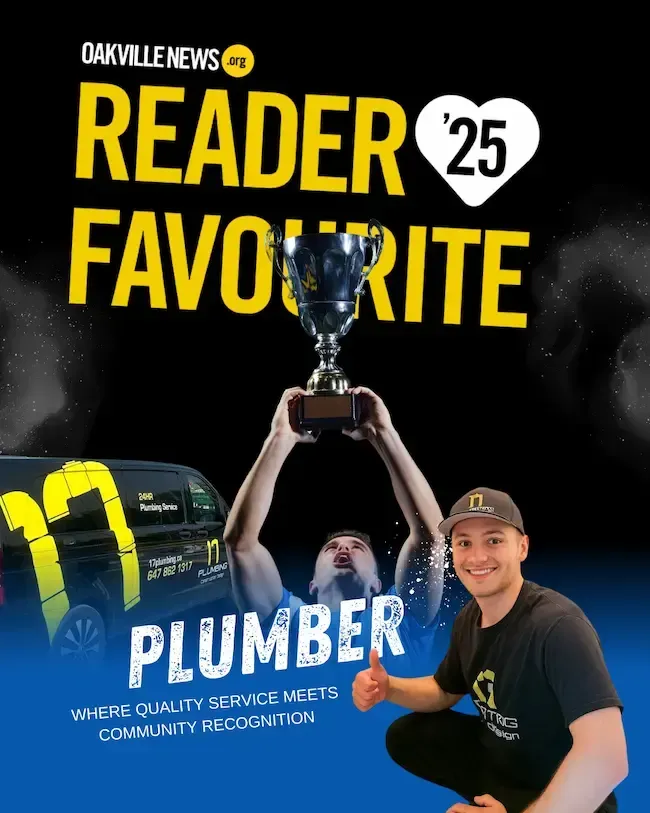 Oakville News Readers Choice Award 2025 winner for emergency plumber Oakville awarded to 17 Plumbing for top rated local plumbing service