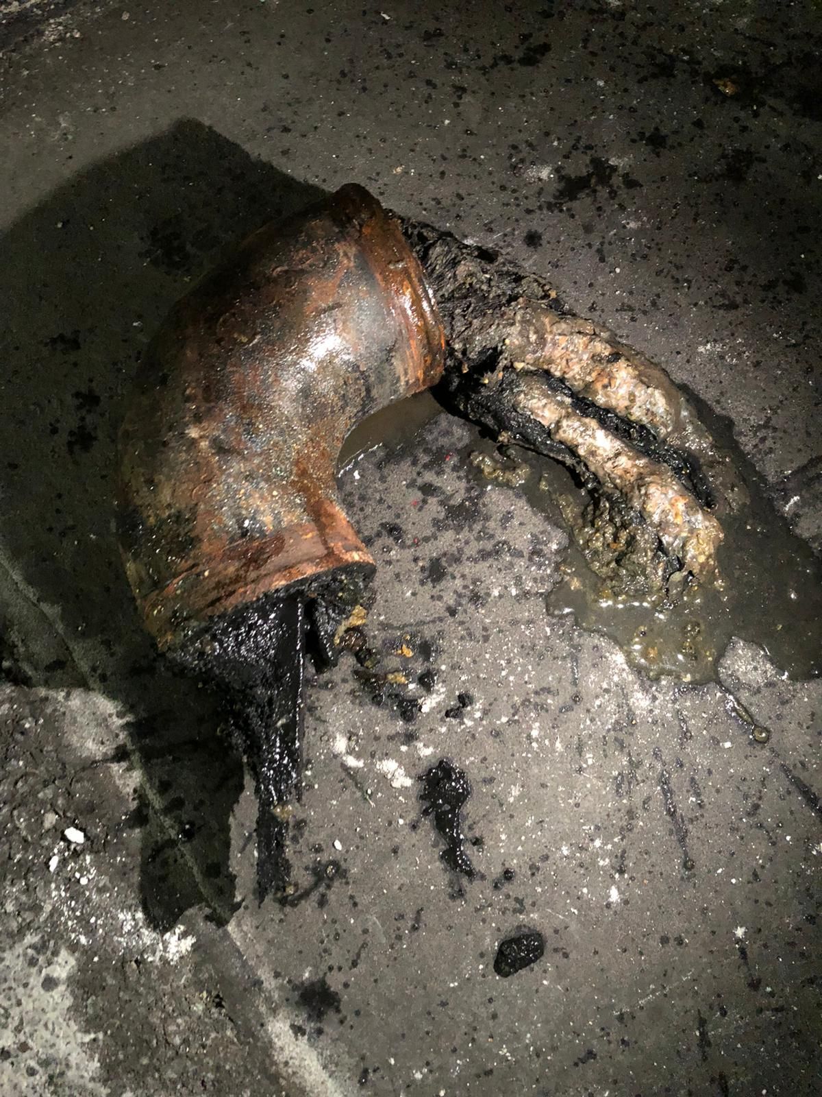 deris found in clogged pipe