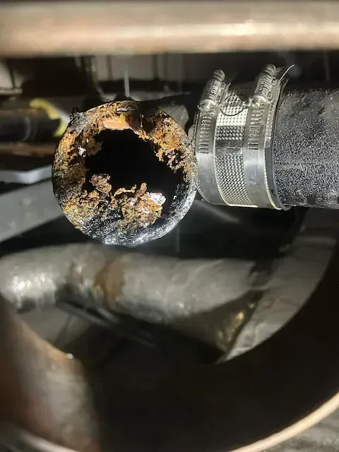 Main sewer line blockage discovered during drain inspection in Oakville