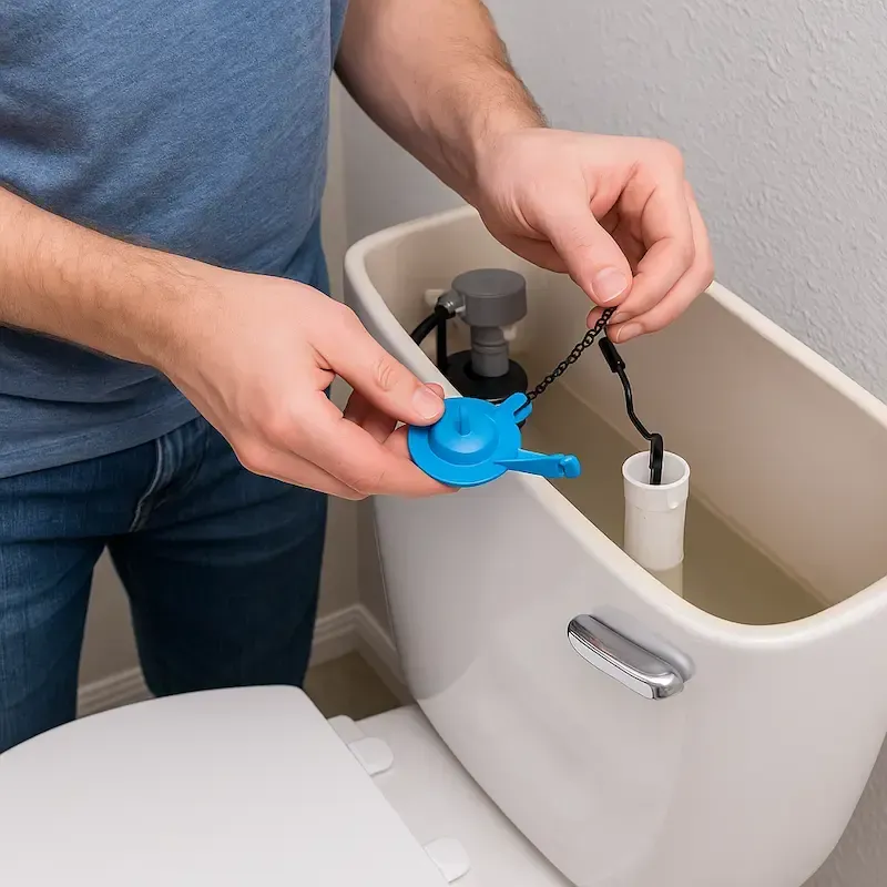 Licensed plumber performing toilet repair Oakville bathroom