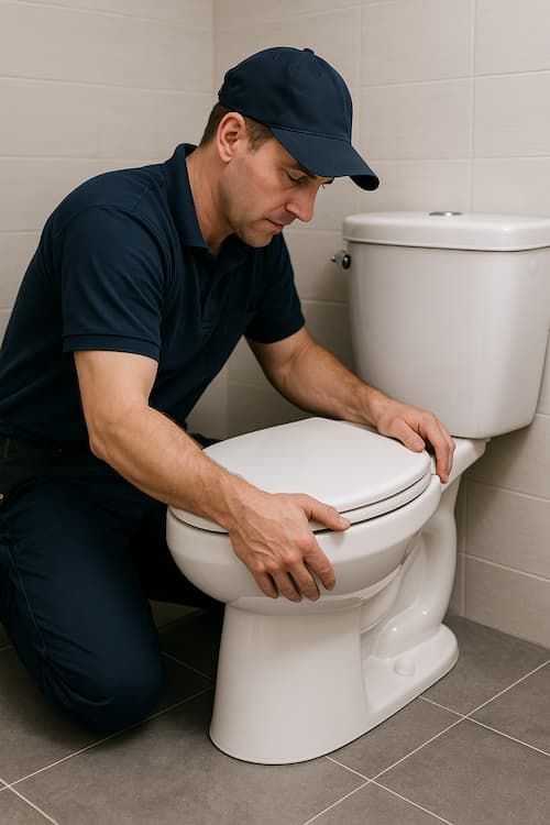 Plumber fixing toilet