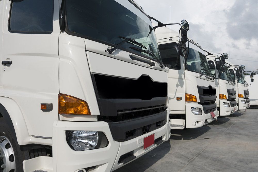 A Row of White Trucks Are Parked in a Parking Lot — Loch’s Garage In Emerald, QLD
