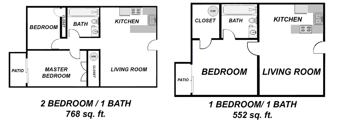 1 Bed and 2 Bed floorplan