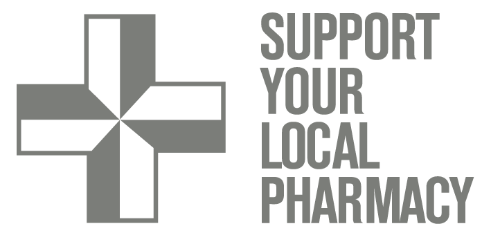 A logo that says `` support your local pharmacy '' with a cross and the words `` support your local pharmacy ''.