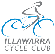 The logo for the illawarra cycle club shows a person riding a bike.