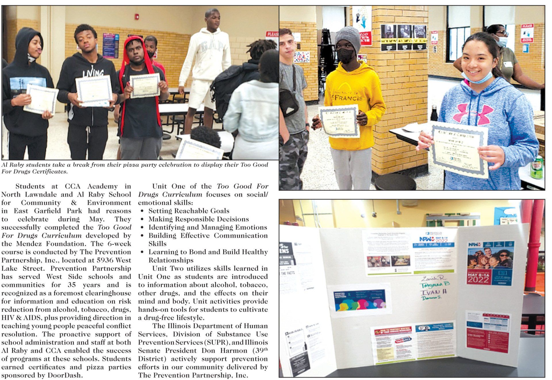 STUDENTS AT CCA ACADEMY & AL RABY HIGH SCHOOL CERTIFIED TOO GOOD FOR DRUGS!