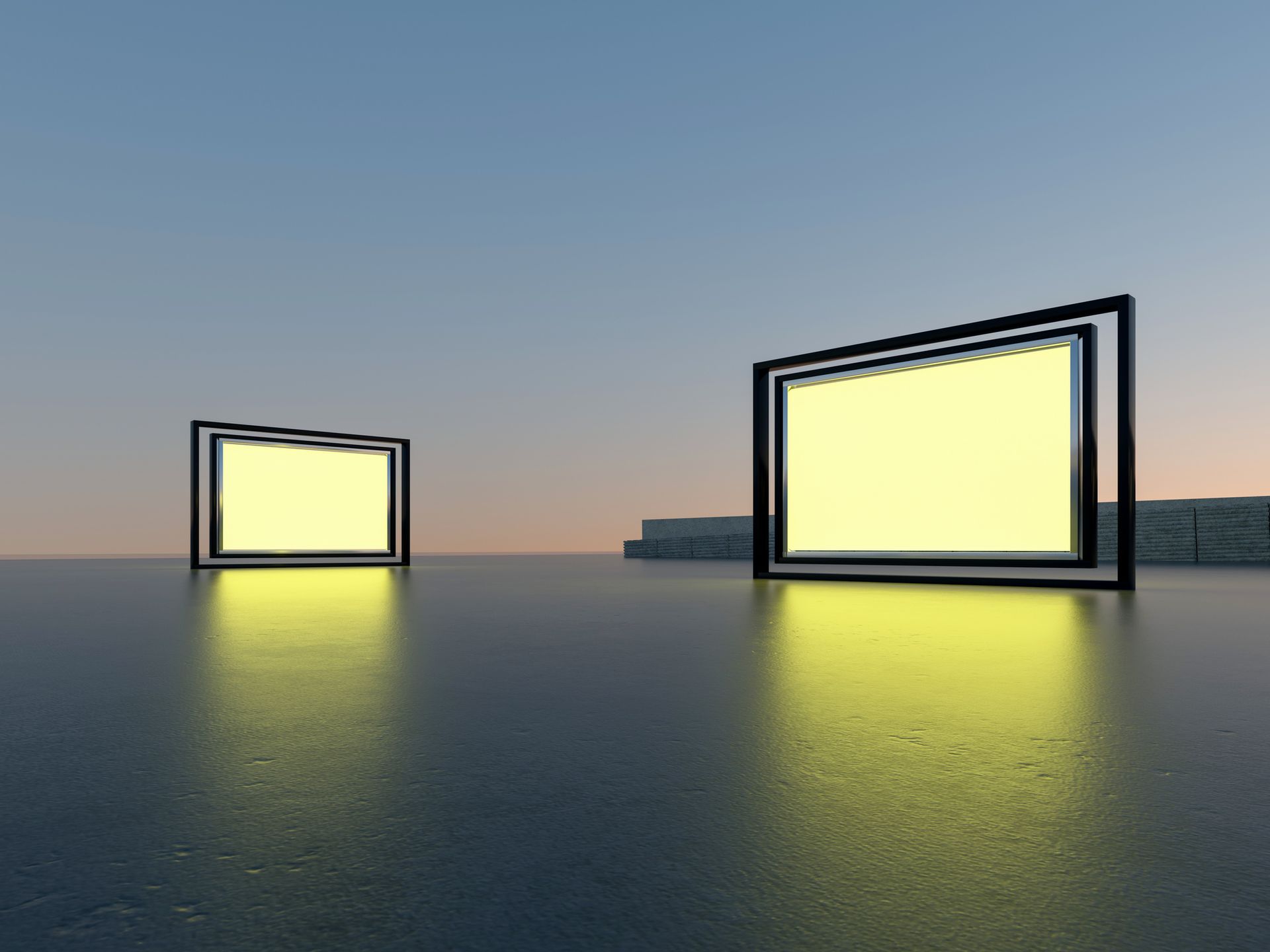 A couple of squares that are glowing in the dark