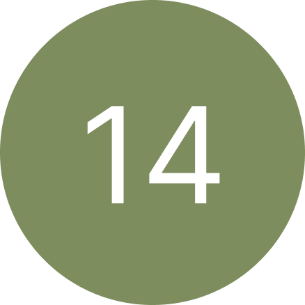 A green circle with the number 14 inside of it.