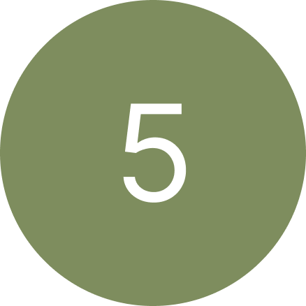 A green circle with the number five inside of it.