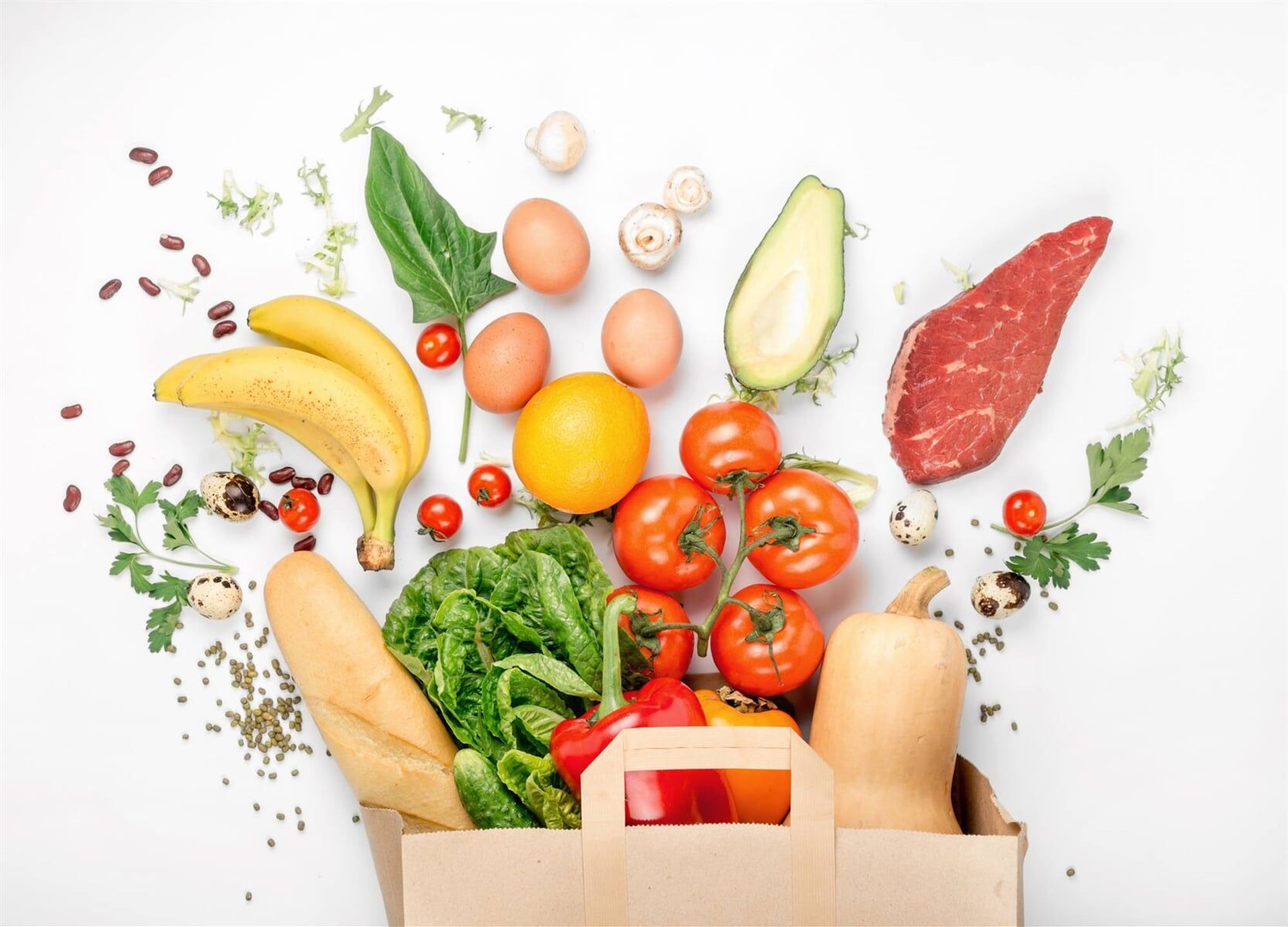 A Paper Bag Filled With Fruits and Vegetables on a White Background — Fruits & Vegetables in Maroochydore, QLD