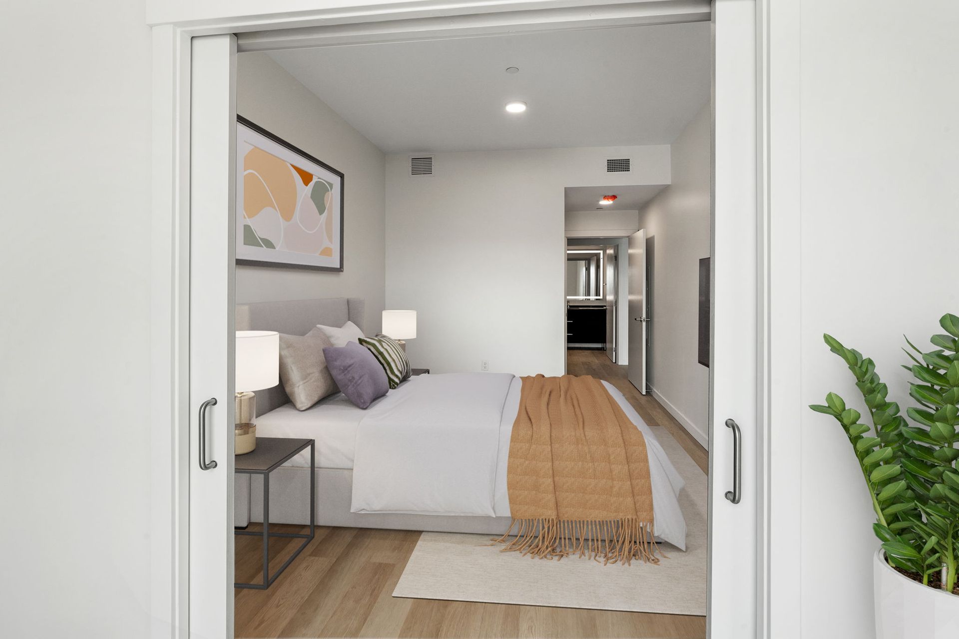 Bedroom at The Ives Bozeman with modern design, natural lighting, and mountain views