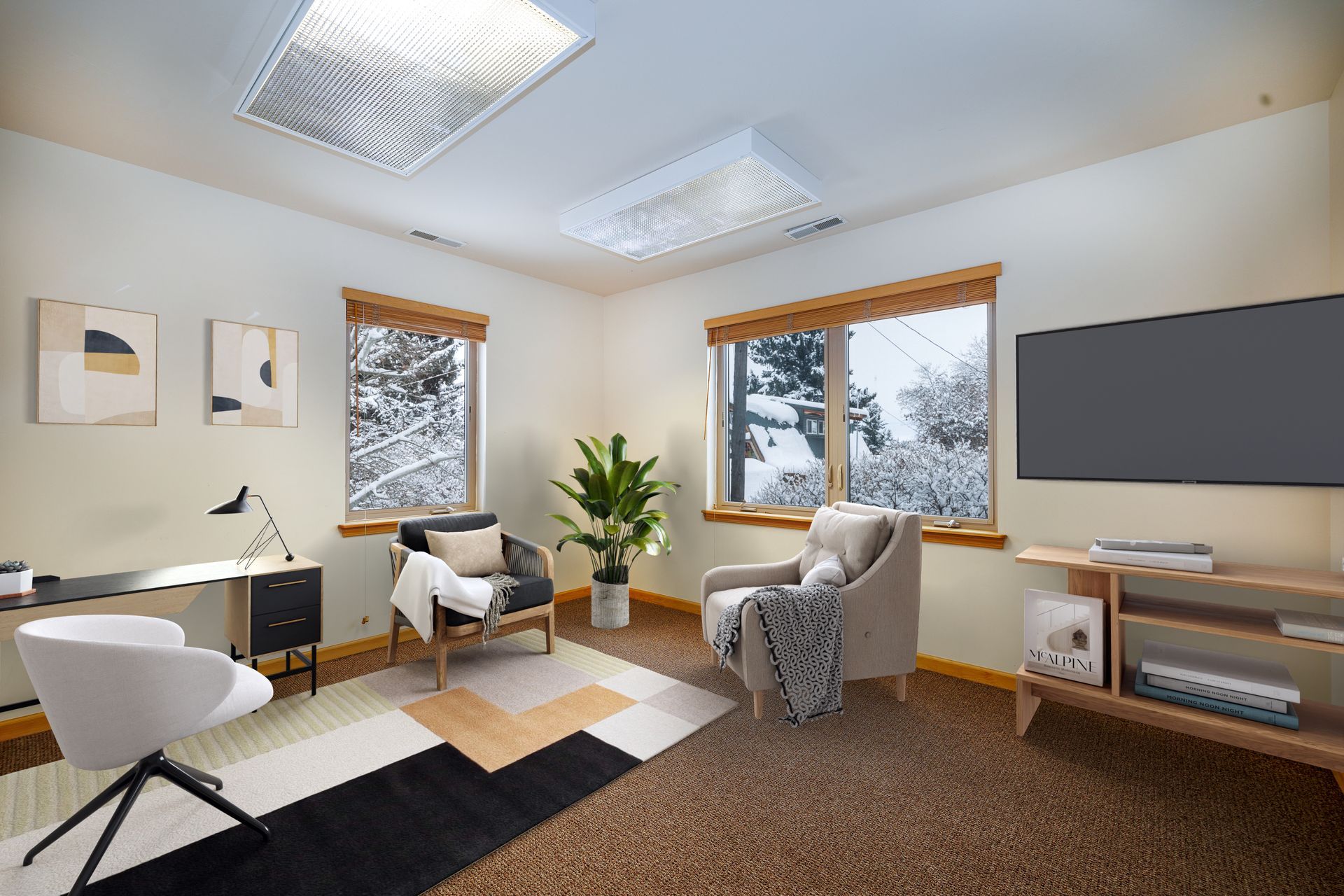 Spacious open office at 251 Edelweiss Bozeman with large windows and modern finishes