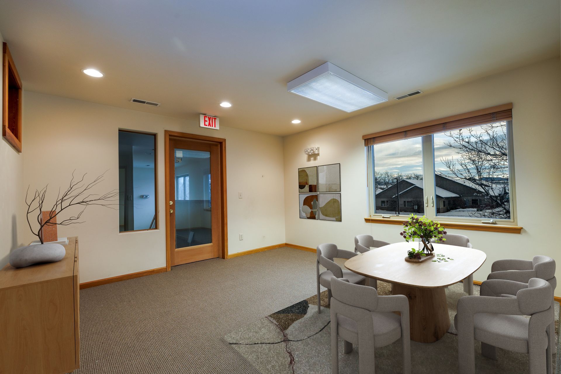 Interior corridor and office entrances inside 251 Edelweiss commercial building Bozeman MT
