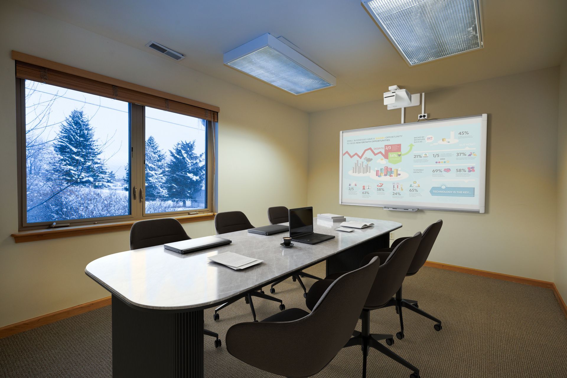 Conference or open workspace area inside 251 Edelweiss building in Bozeman