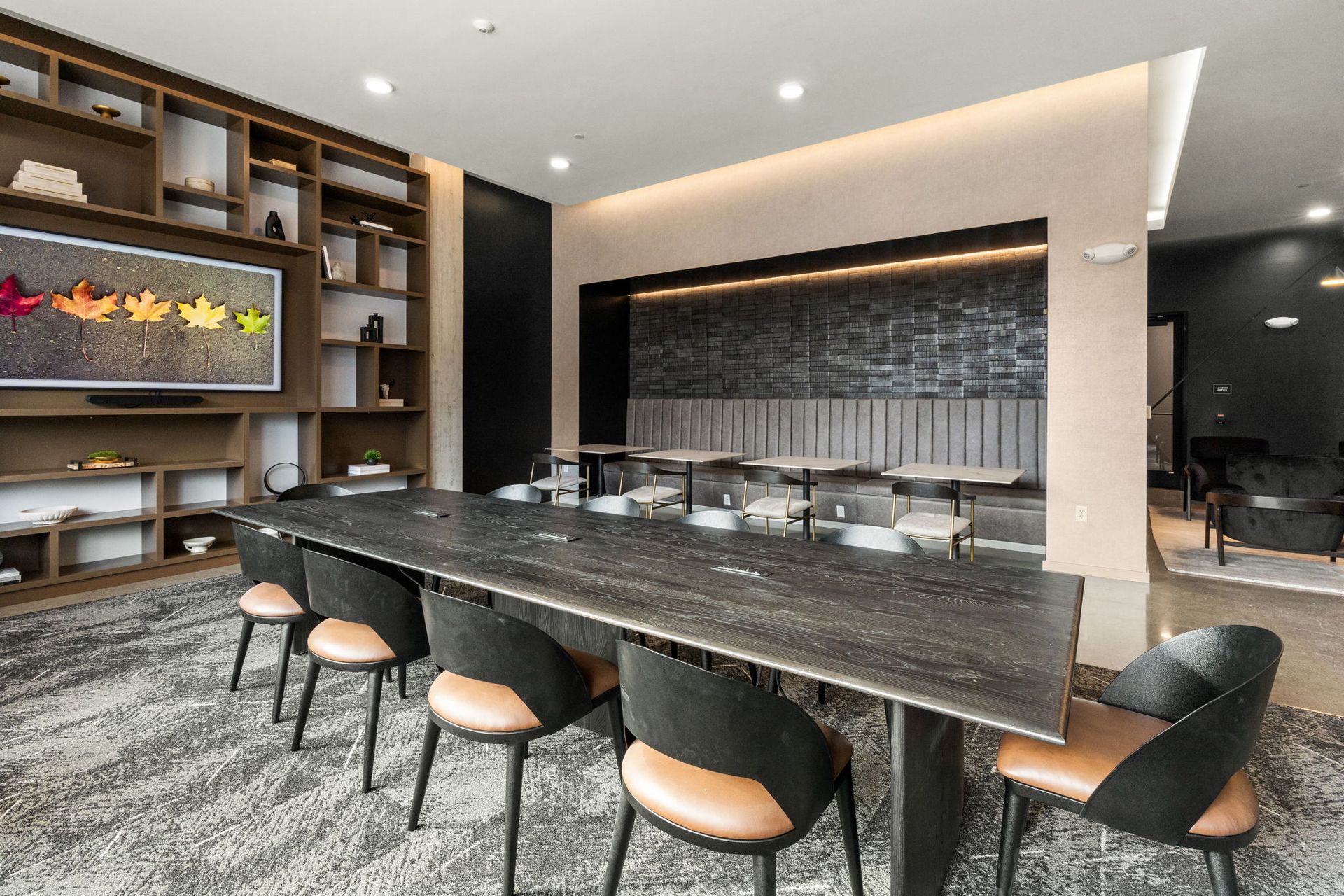 Lobby of The Ives luxury apartments in downtown Bozeman with modern seating and bright natural light