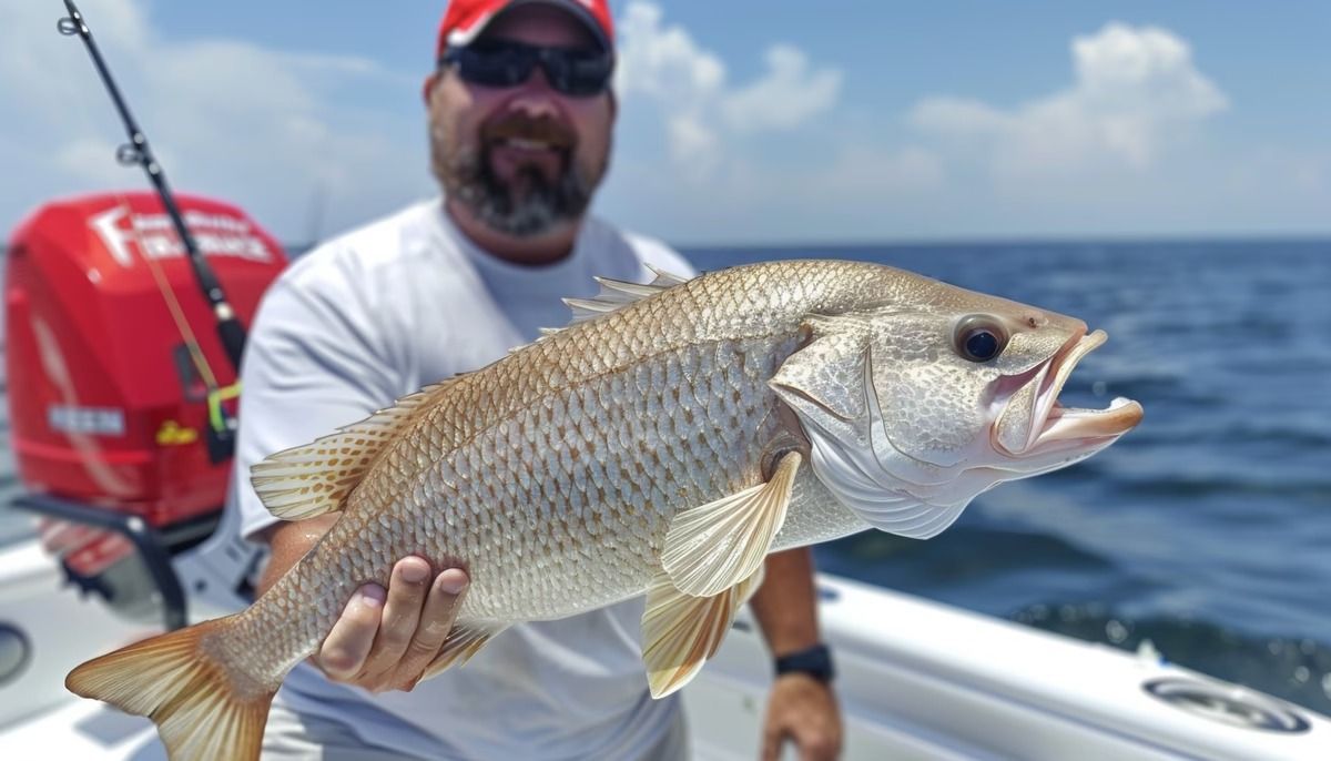 A man is holding a large fish on a boat.