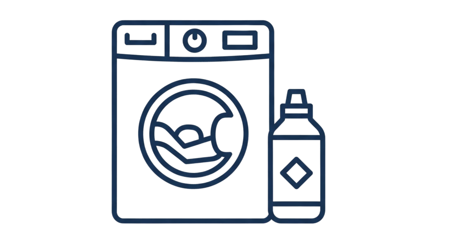 Washing machine and detergent bottle; laundry icon.