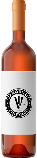 A bottle of wine with a white label and a orange cap