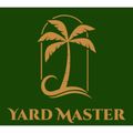 A logo for yard master with a palm tree on a green background