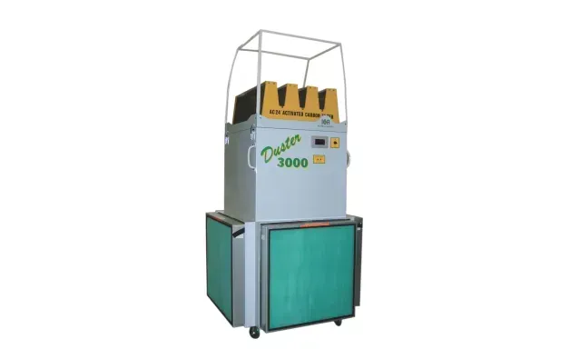 Une machine blanche et verte avec le mot duster dessus