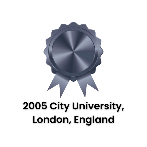 Silver award ribbon from City University, London, England, 2005.